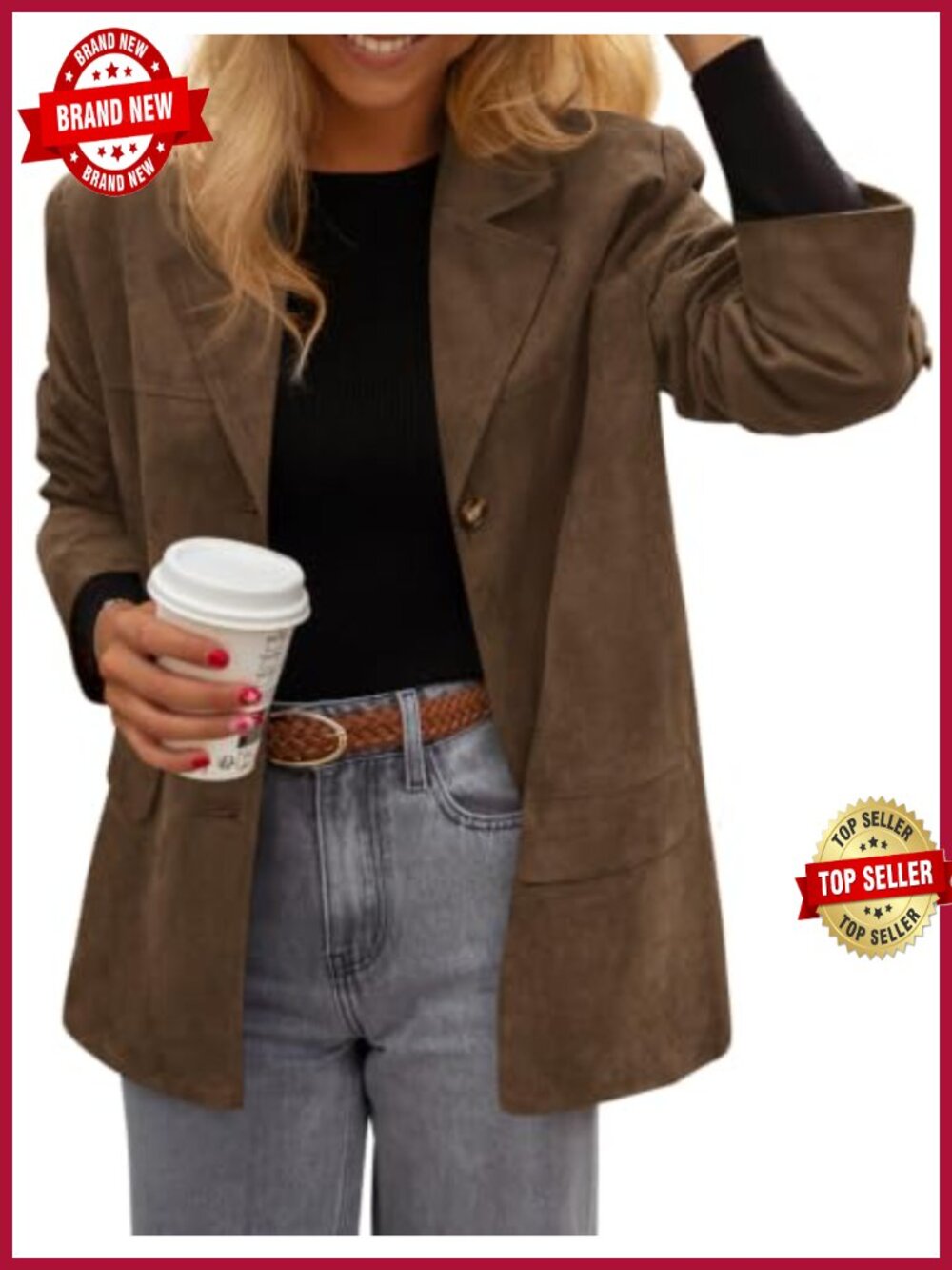 Faux Suede Blazer Long Sleeve Business Casual